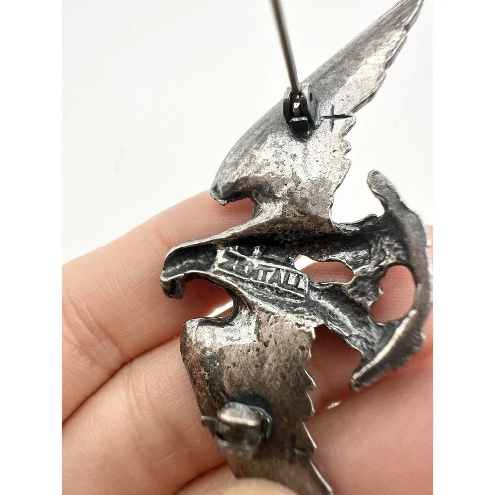 Zentall Silvertone Eagle Brooch Pin 3